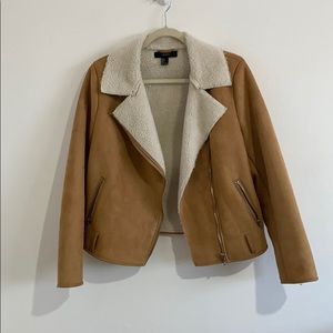 Forever 21 Faux Shearling Motto Jacket Size Large